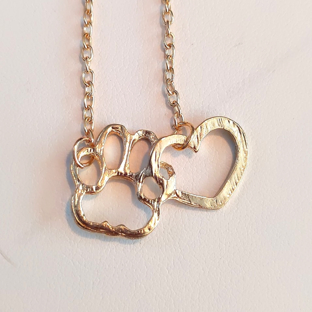 🆕 Dog Paw & Heart Love Gold Necklace / Pet / One Size